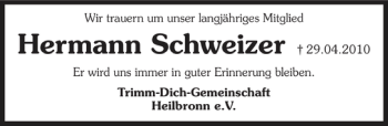 Traueranzeige von Hermann Schweizer 