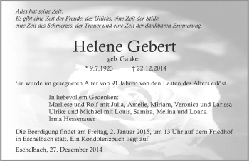 Traueranzeige von Helene Gebert 