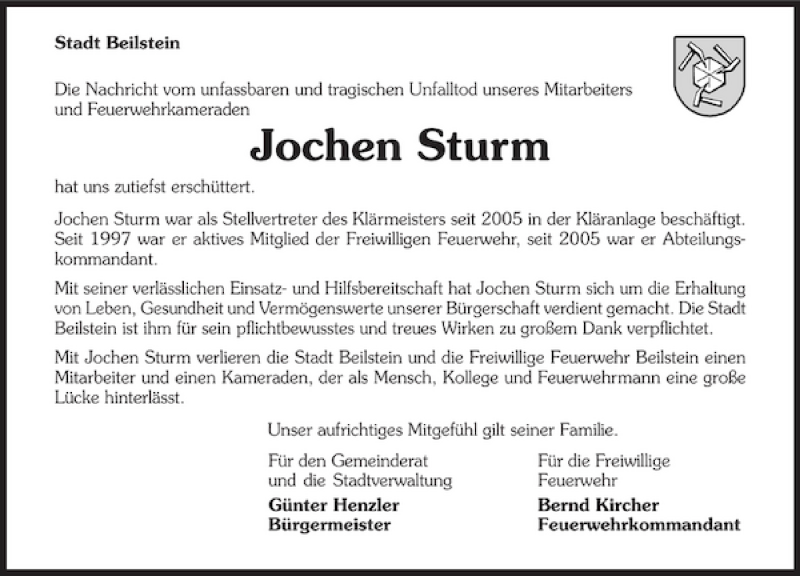  Traueranzeige für Jochen Sturm vom 05.05.2011 aus 