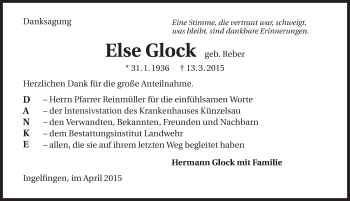 Traueranzeige von Else Glock 