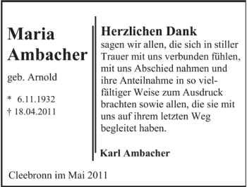 Traueranzeige von Maria Ambacher 