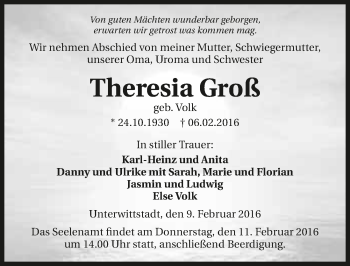 Traueranzeige von Theresia Groß 
