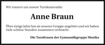 Traueranzeige von Anne Braun 