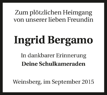 Traueranzeige von Ingrid Bergamo 