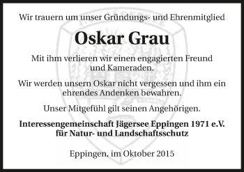 Traueranzeige von Oskar Grau 