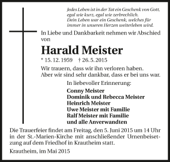 Traueranzeige von Harald Meister 