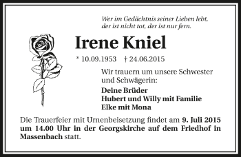Traueranzeige von Irene Kniel 