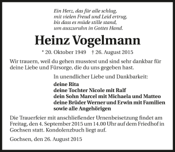 Traueranzeige von Heinz Vogelmann 