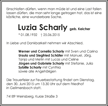 Traueranzeige von Luiza  Scharly 
