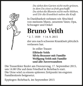 Traueranzeige von Bruno Veith 
