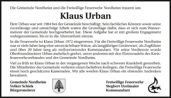 Traueranzeige von Klaus Urban 