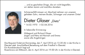 Traueranzeige von Dieter Glaser 