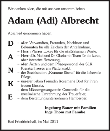 Traueranzeige von Adam Adi Albrecht 