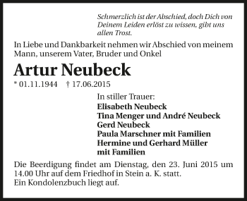 Traueranzeige von Artur Neubeck 