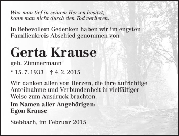 Traueranzeige von Gerta Krause 