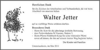 Traueranzeige von Walter Jetter 