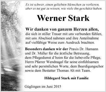 Traueranzeige von Werner Stark 