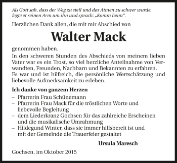 Traueranzeige von Walter Mack 