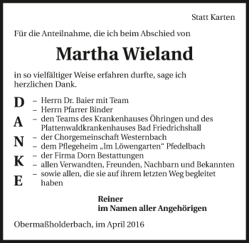 Traueranzeige von Martha Wieland 