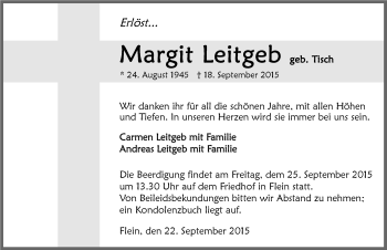 Traueranzeige von Margit Leitgeb 