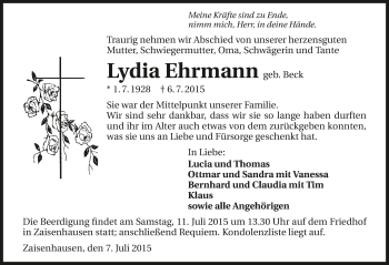 Traueranzeige von Lydia Ehrmann 