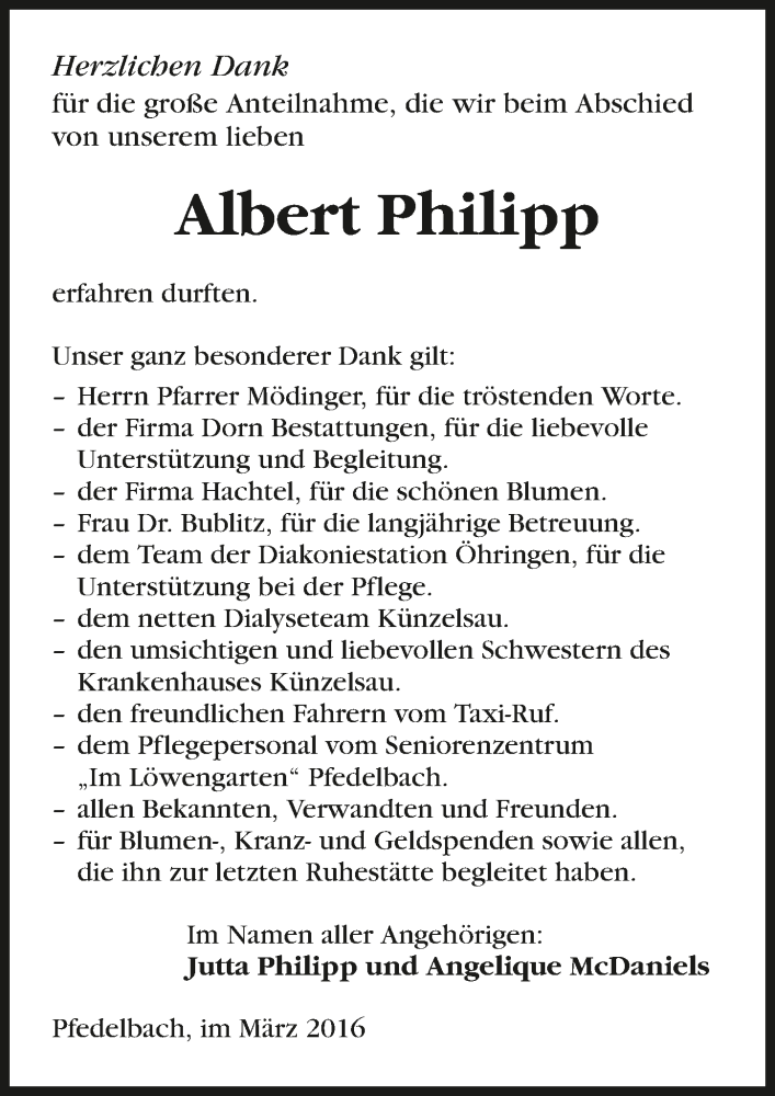  Traueranzeige für Albert Philipp vom 05.03.2016 aus 