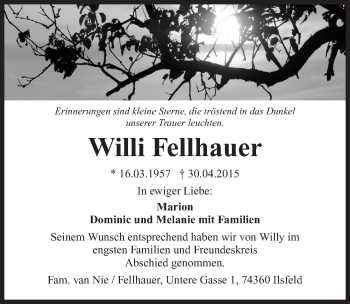 Traueranzeige von Willi Fellhauer 