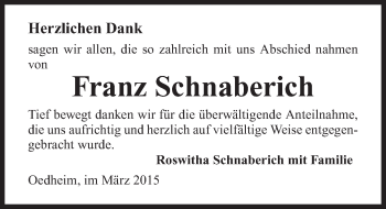 Traueranzeige von Franz Schnaberich 