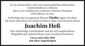 Traueranzeige von Joachim Heß 