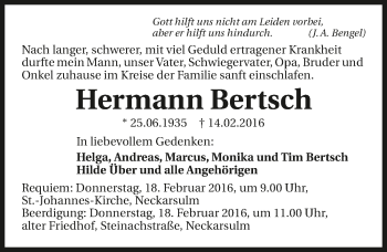 Traueranzeige von Hermann Bertsch 