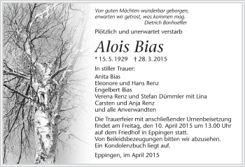 Traueranzeige von Alois Bias 