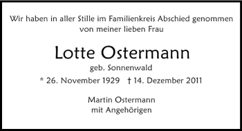 Traueranzeige von Lotte Ostermann 