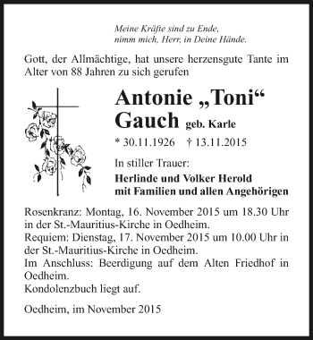 Traueranzeige von Antonie Gauch 