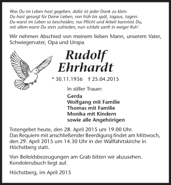 Traueranzeige von Rudolf Ehrhardt 
