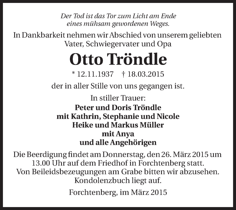  Traueranzeige für Otto Tröndle vom 23.03.2015 aus 