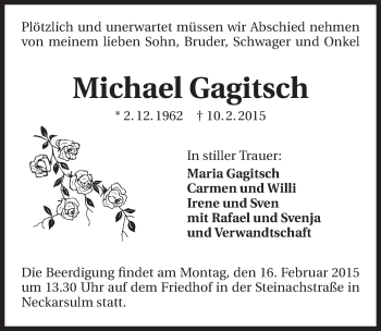 Traueranzeige von Michael Gagitsch 