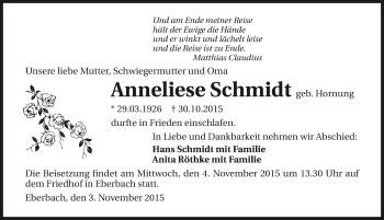 Traueranzeige von Anneliese Schmidt 