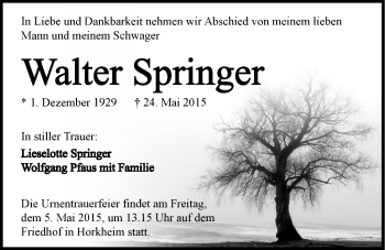 Traueranzeige von Walter Springer 