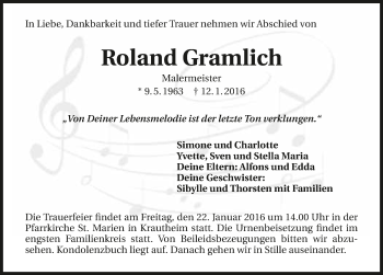 Traueranzeige von Roland Gramlich 