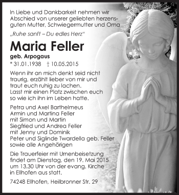Traueranzeige von Maria Feller 