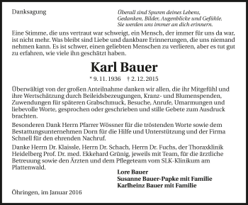 Traueranzeige von Karl Bauer 