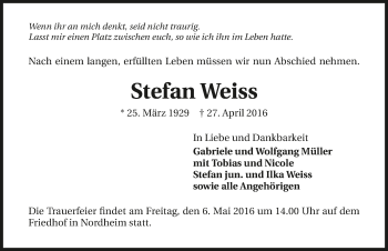 Traueranzeige von Stefan Weiss 