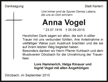 Traueranzeige von Anna Vogel 