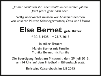 Traueranzeige von Else Bernet 