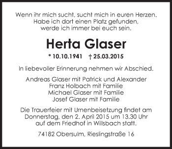 Traueranzeige von Herta Glaser 