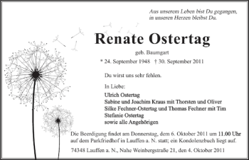 Traueranzeige von Renate Ostertag 