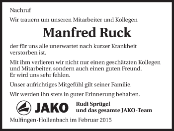Traueranzeige von Manfred Ruck 