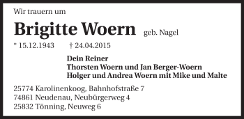 Traueranzeige von Brigitte Woern 