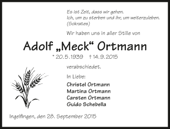 Traueranzeige von Adolf Ortmann 