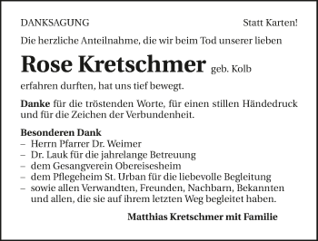Traueranzeige von Rose Kretschmer 